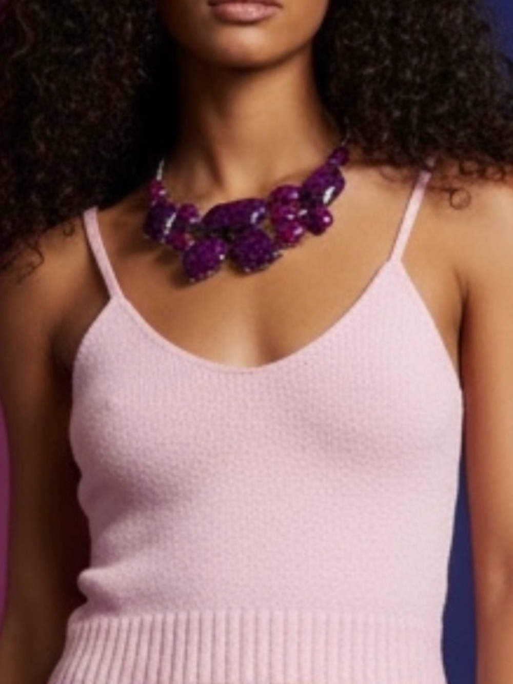 💝2/20$ Vibrant purple design statement necklace, gold-toned chain, Y2K bold